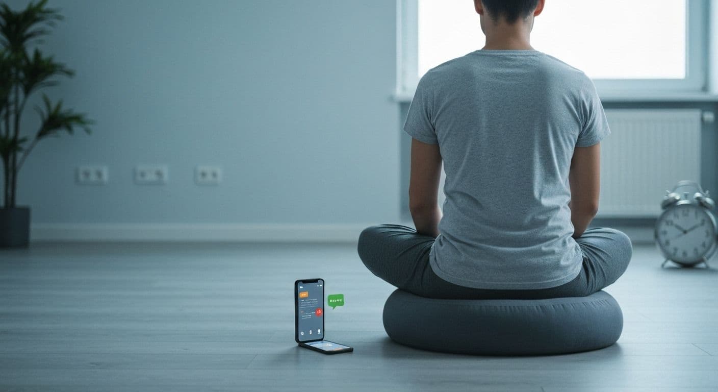 Person peacefully practicing the best guided meditation for anxiety and depression with headphones in calm environment