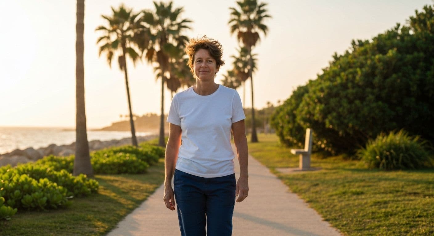Person walking outdoors in nature while coping with heartbreak through physical movement and exercise