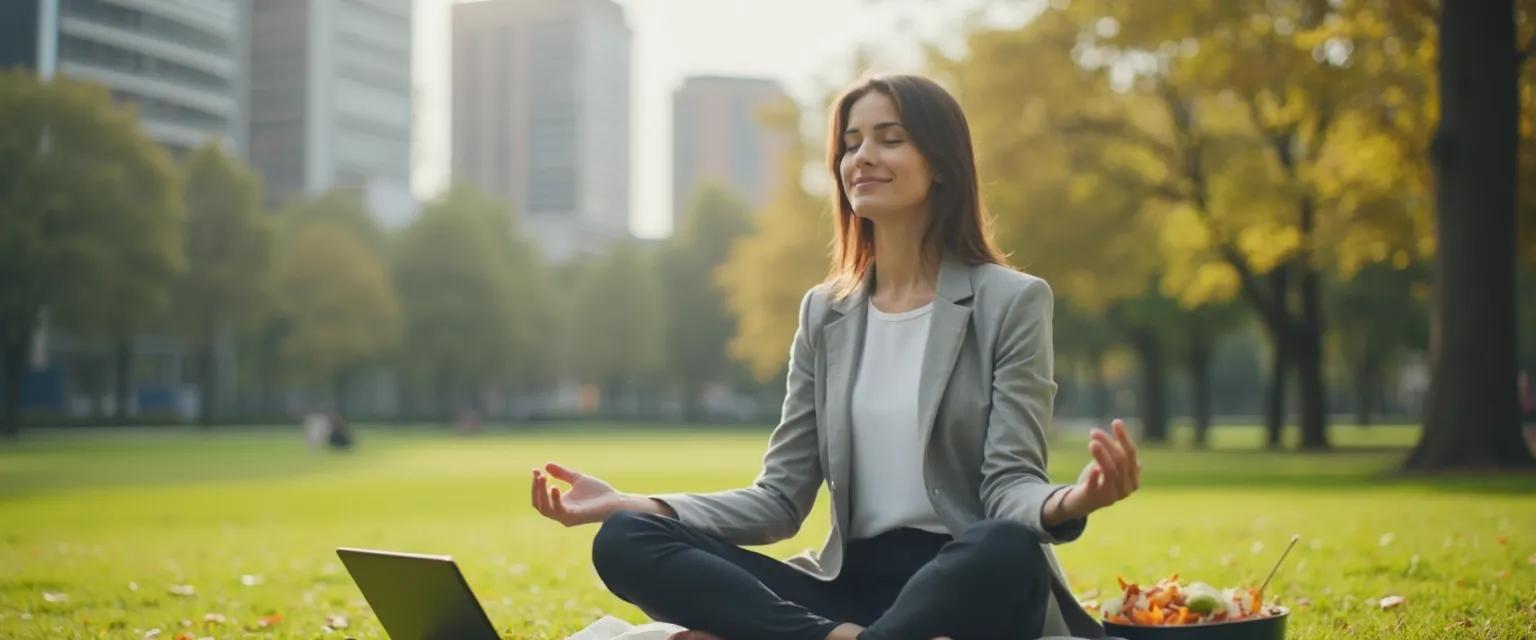 Person practicing a mindfulness activity during their lunch break at work