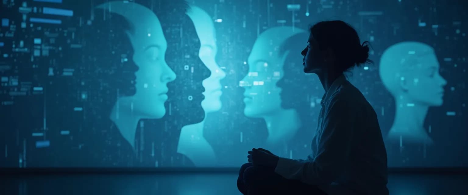 Person developing self-awareness and empathy skills while using digital devices mindfully