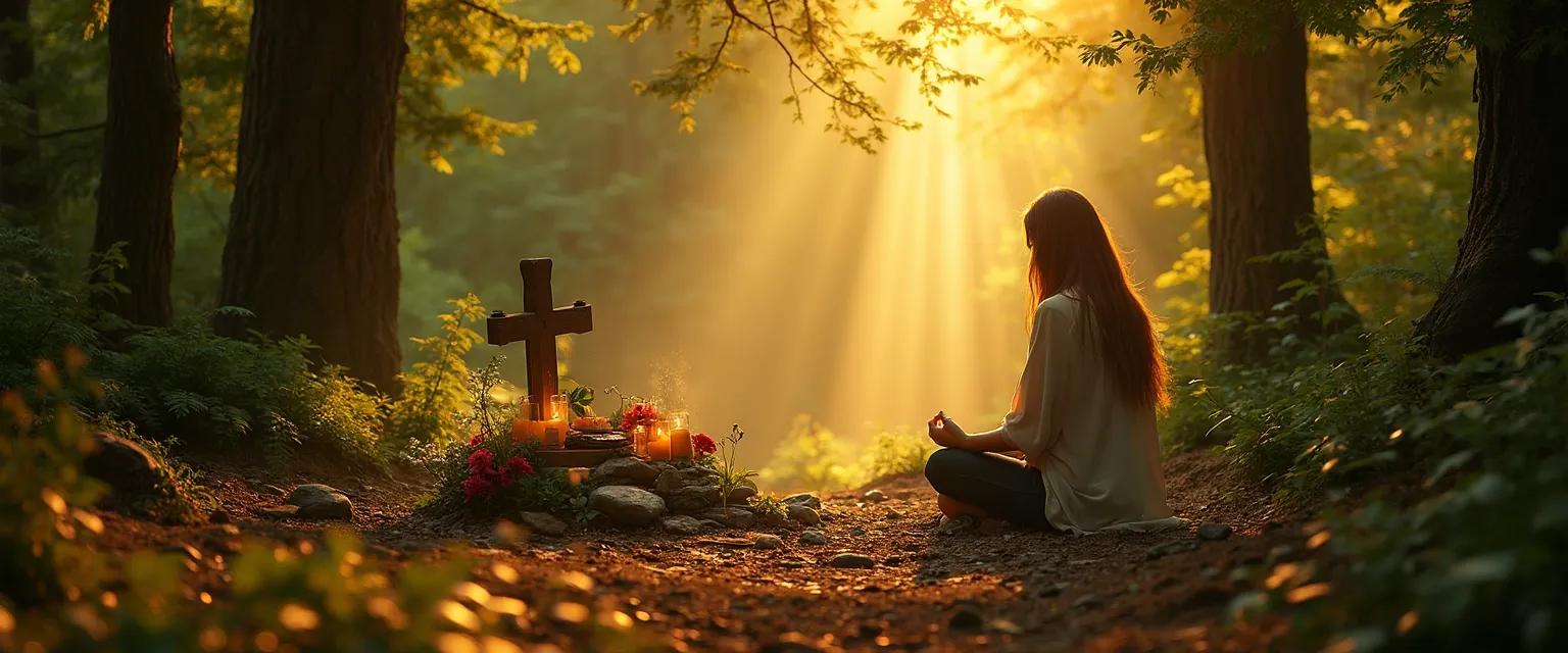 Person finding healing ways to deal with grief through nature connection ritual