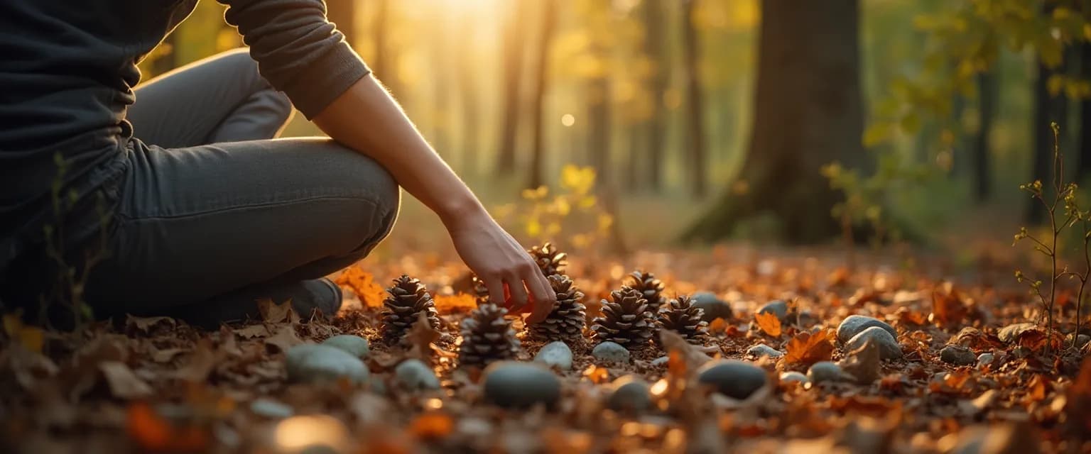 Person engaging with seasonal grief prompts in a natural setting