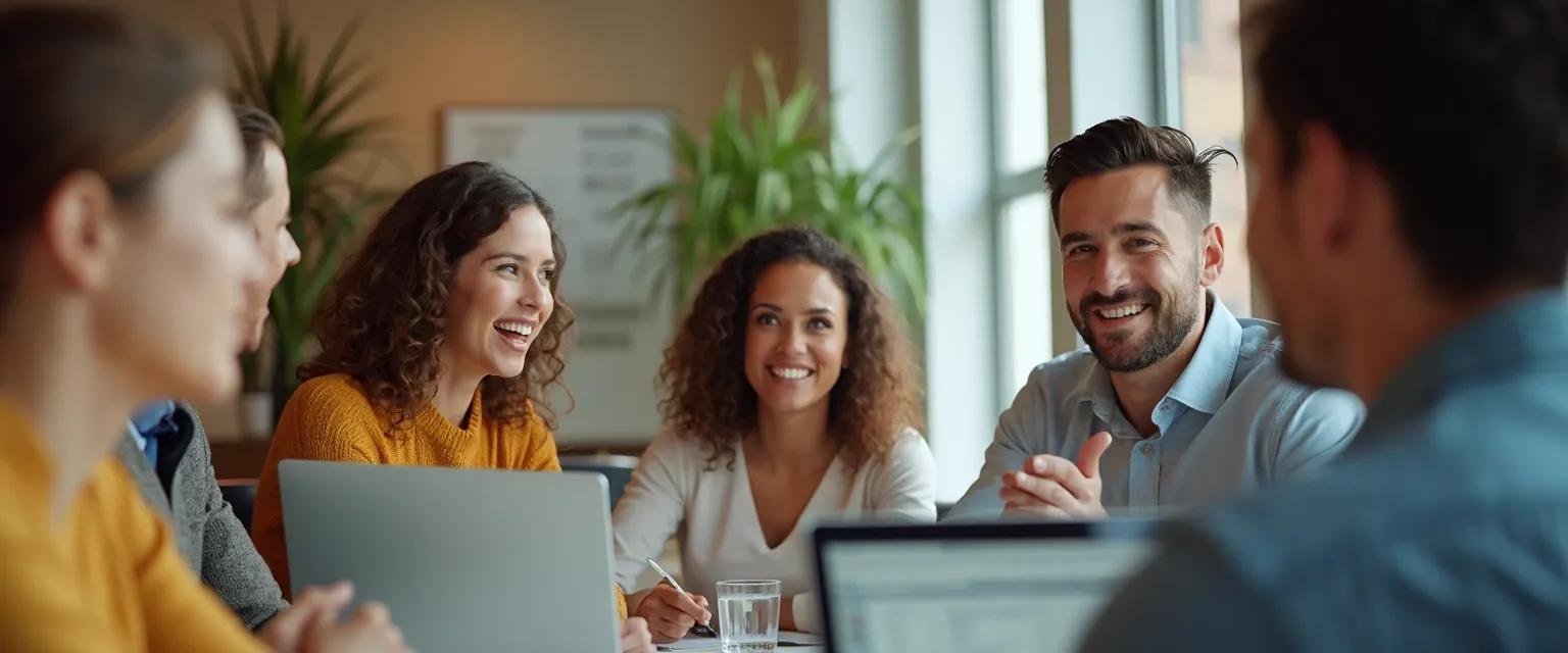 Professional using social awareness emotional intelligence skills in workplace meeting