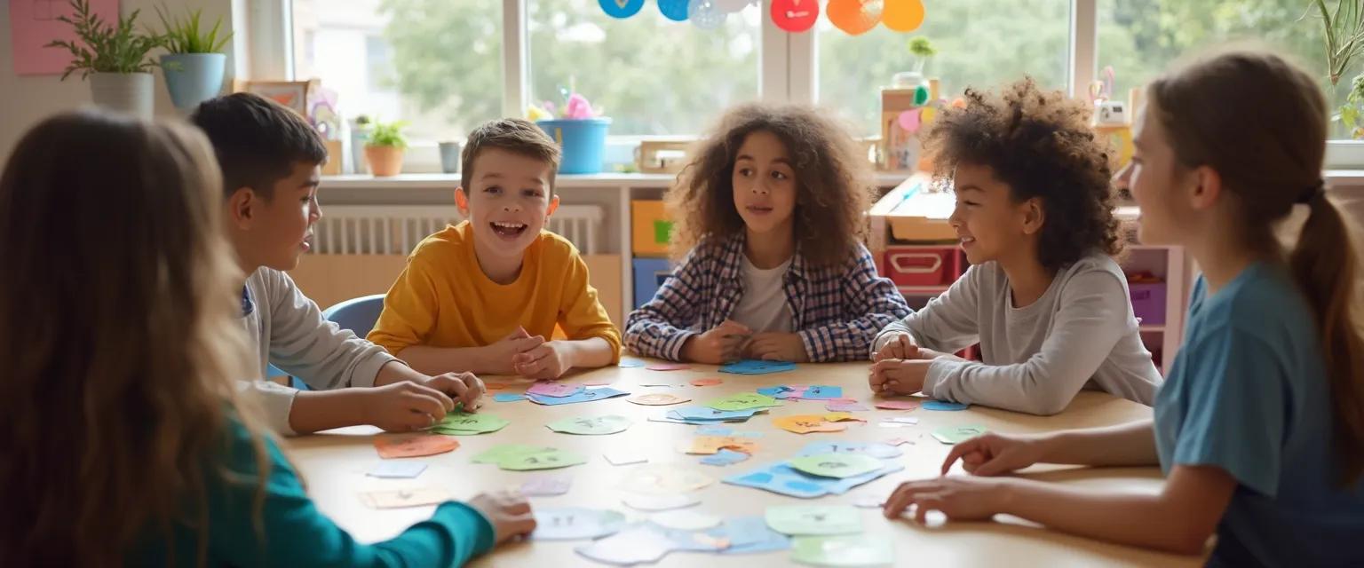 Middle school students participating in games for teaching self-awareness in the classroom