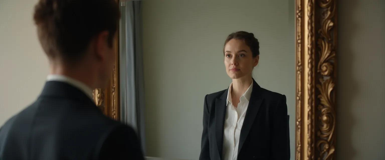 Business leader looking in mirror representing how self-awareness can help leaders more than an MBA can