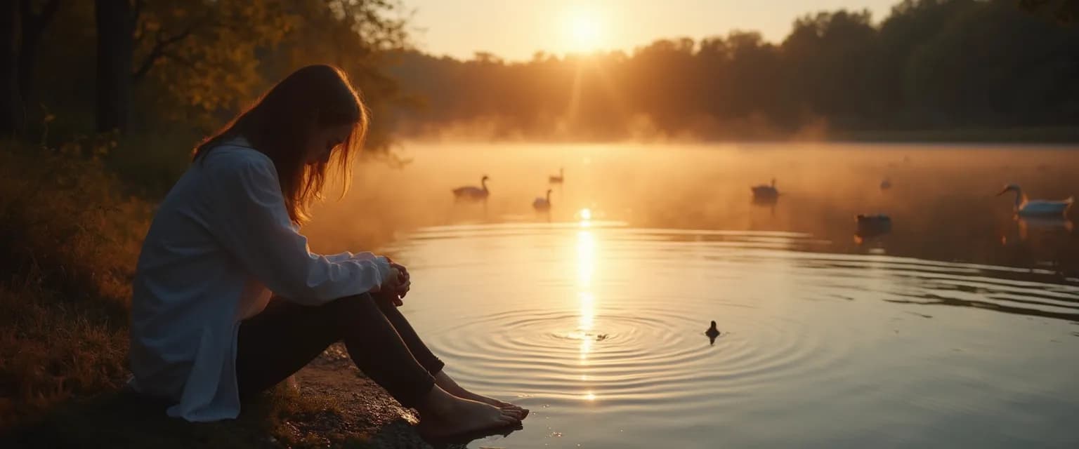 Person practicing mindful grieving through meditation with compassionate expression