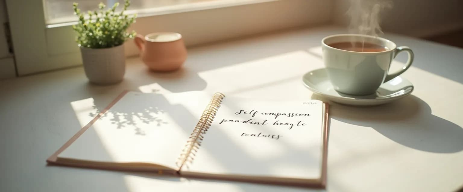 Person creating a mindful self-compassion workbook with sticky notes and colorful markers