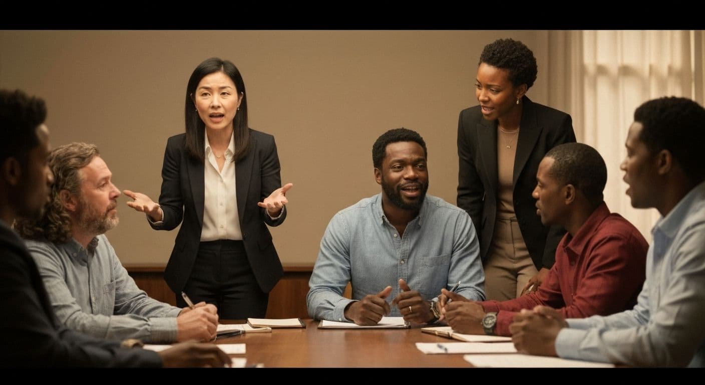 Self-aware leader demonstrating emotional intelligence and self awareness at work during team meeting
