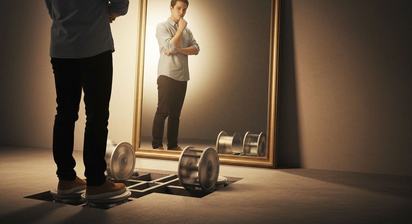 Person bridging the gap between self control and self awareness through decisive action and behavior change