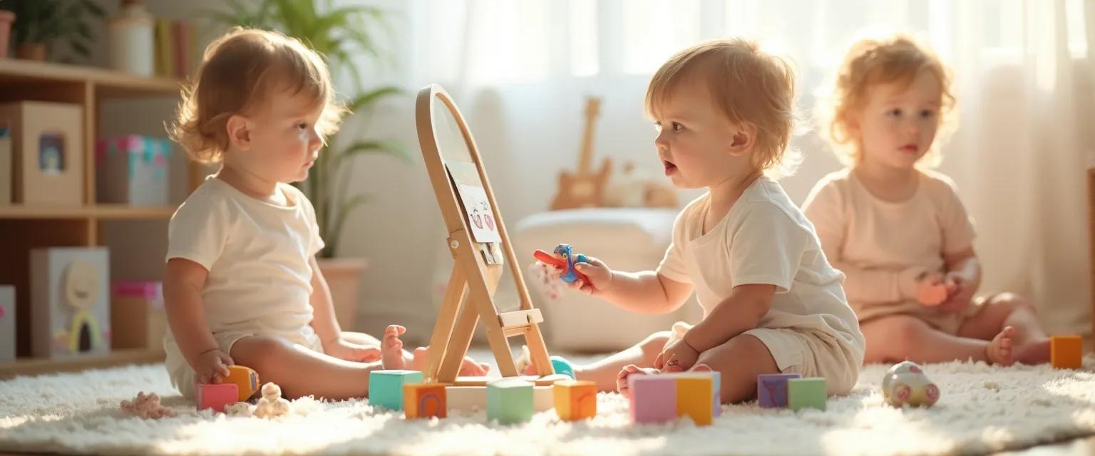 Parent and toddler playing self-awareness games that support early childhood development