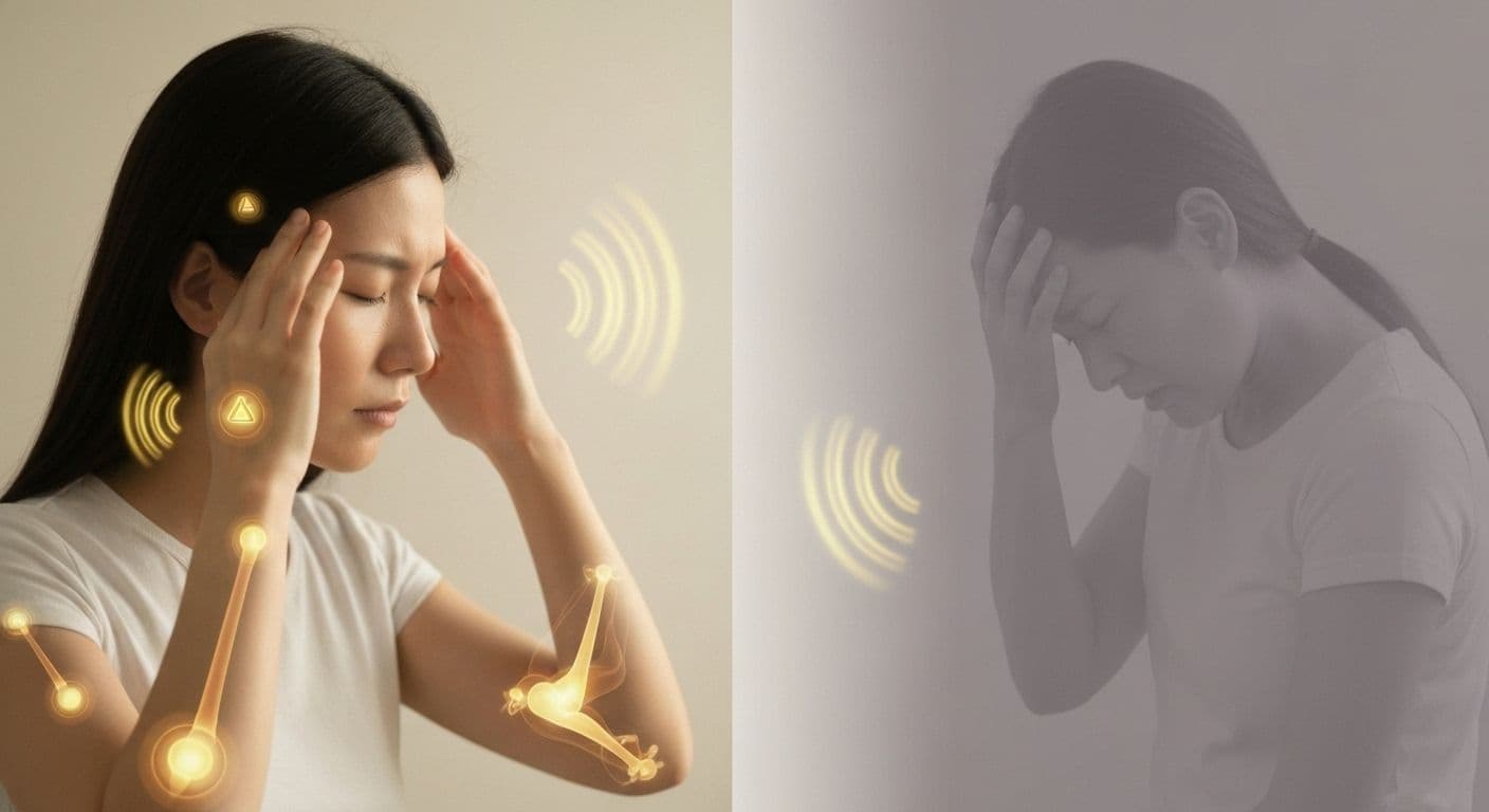 Person practicing body mind awareness by tuning into physical sensations and early warning signs