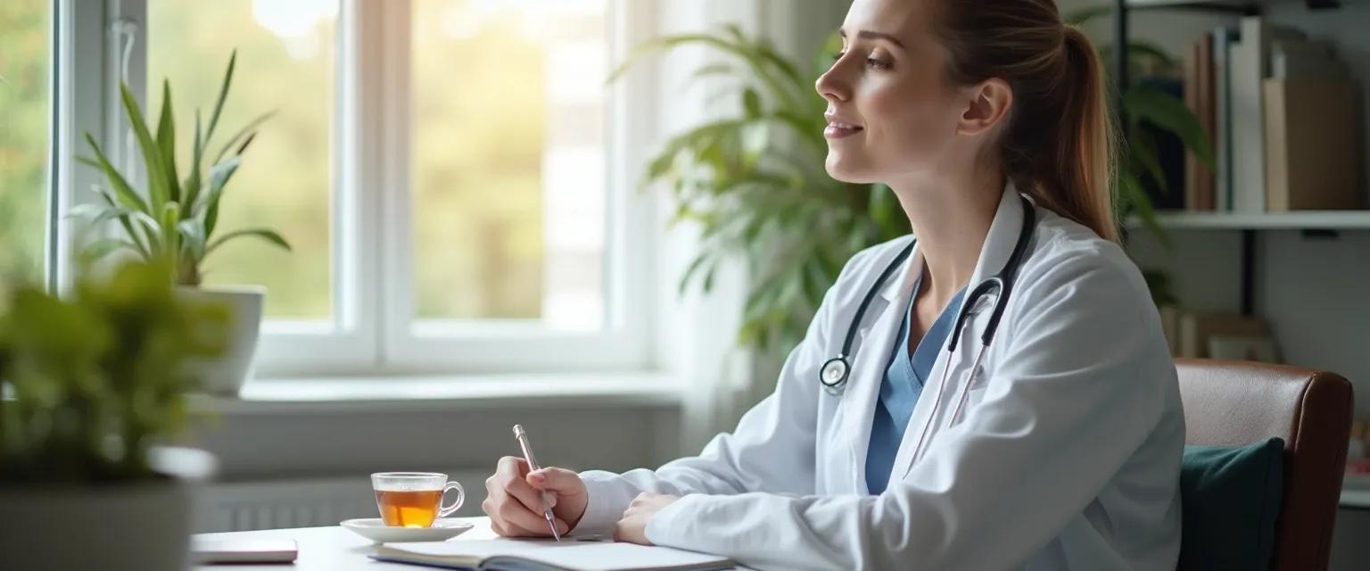 Healthcare professional practicing self-awareness techniques in health and social care setting