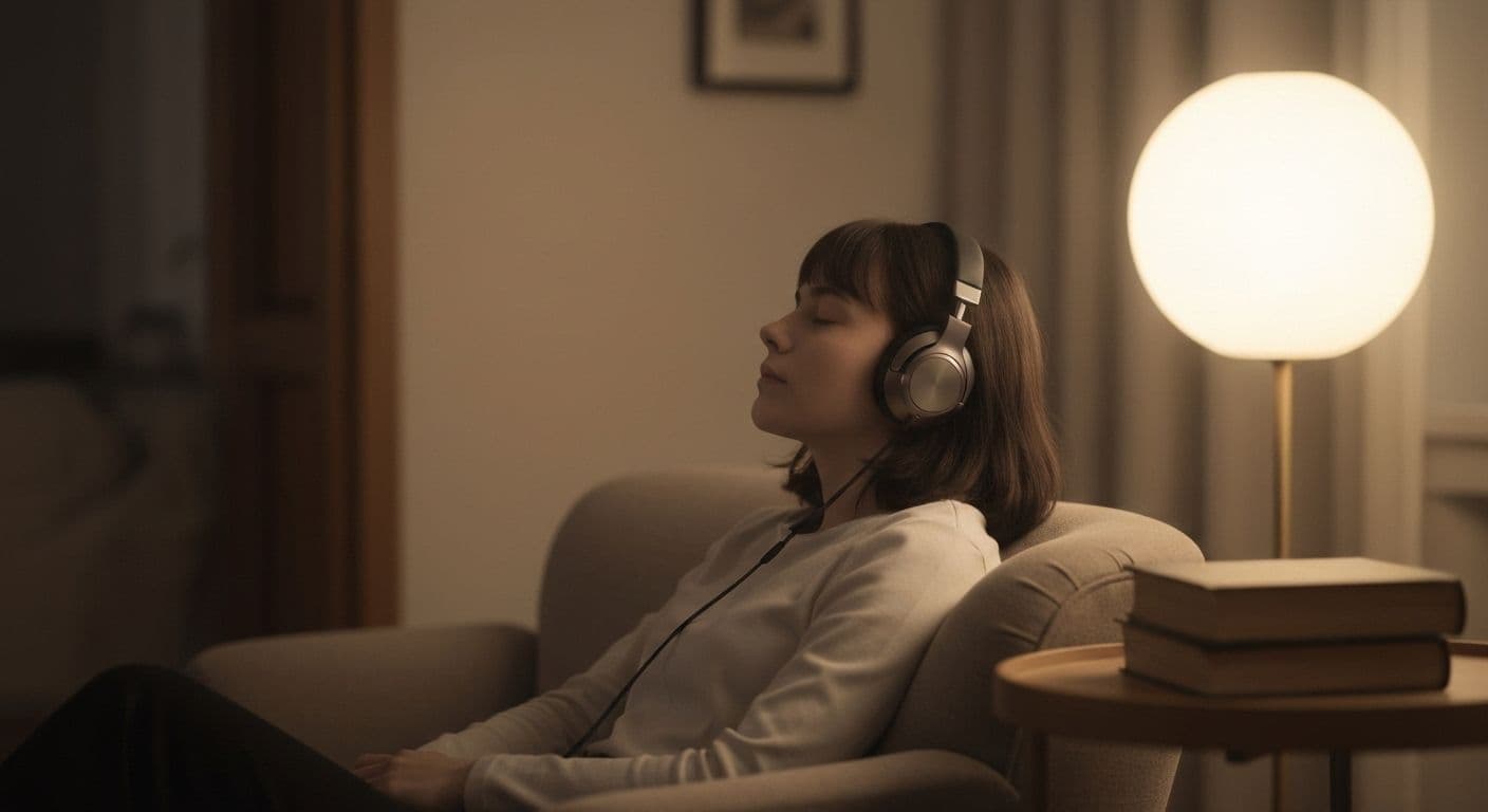 Woman creating an empowering Miley Cyrus breakup playlist on smartphone for emotional healing