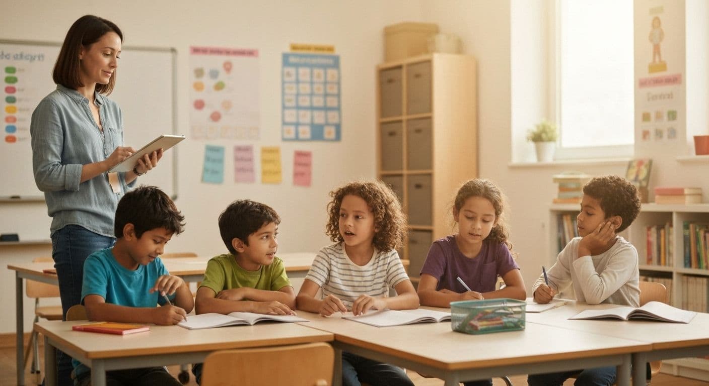 Teacher using simple methods to develop self awareness and track emotional patterns in classroom