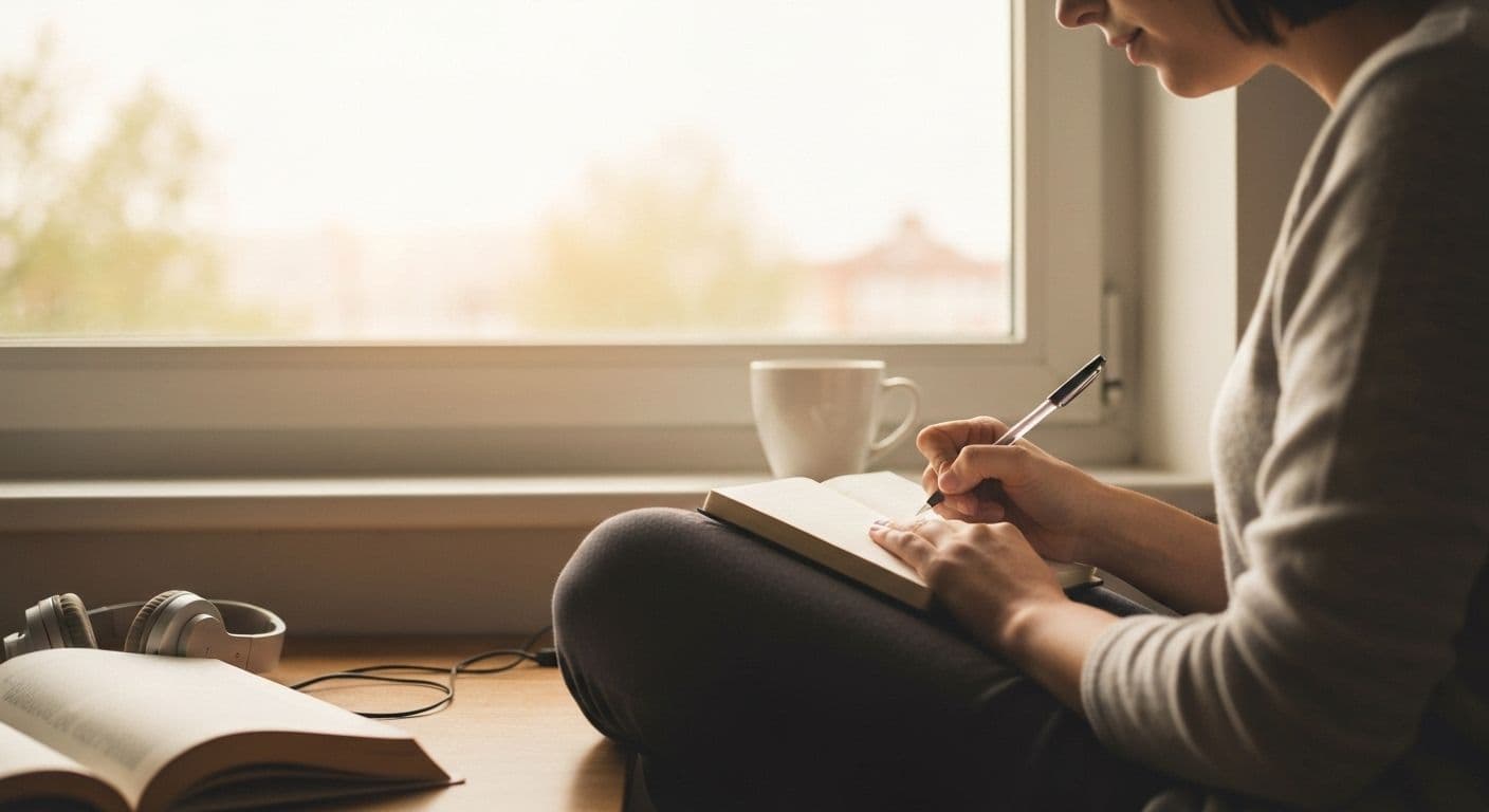 Person practicing reflective self-awareness to improve listening skills in conversation