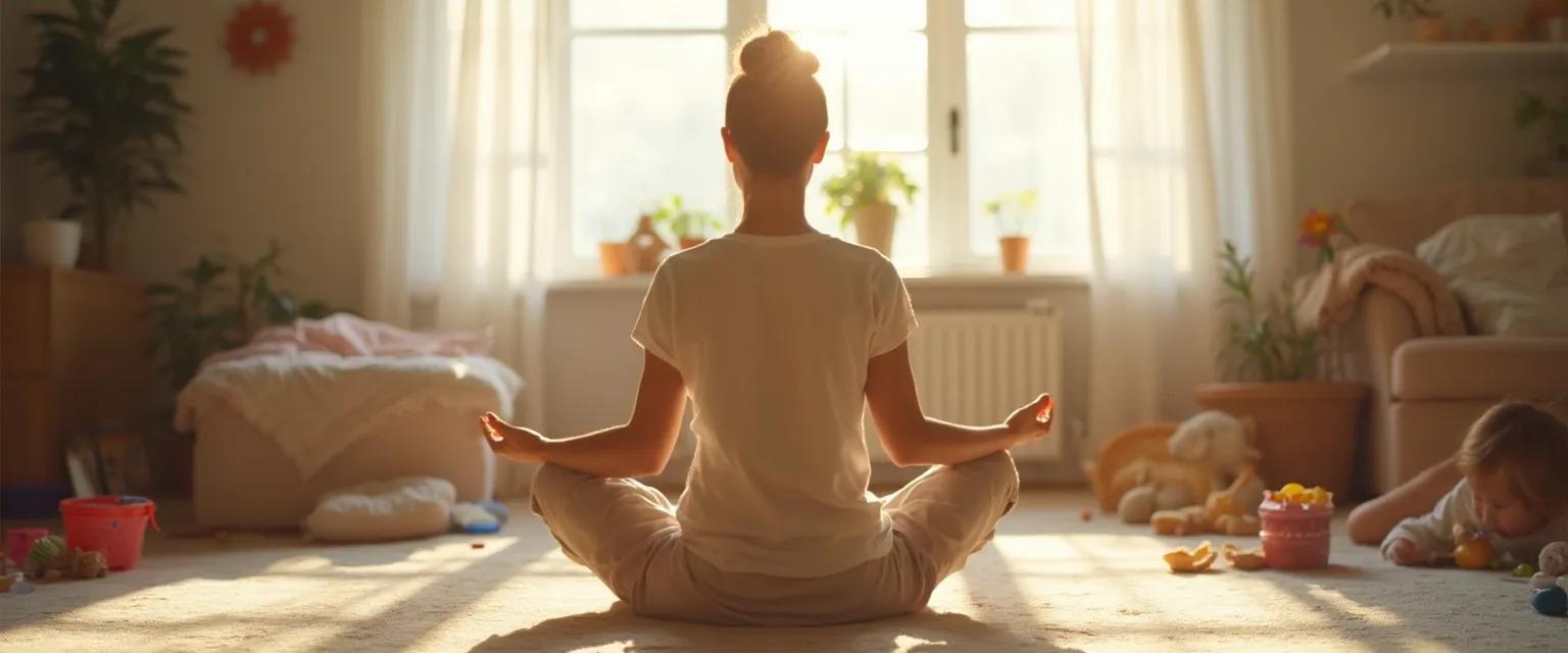 Parent practicing mindfulness techniques to quiet an overactive mind while with children
