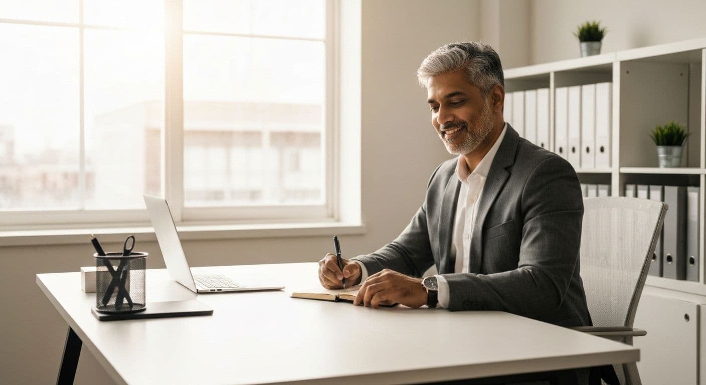 Manager practicing self-awareness during a focused 5-minute daily check-in session