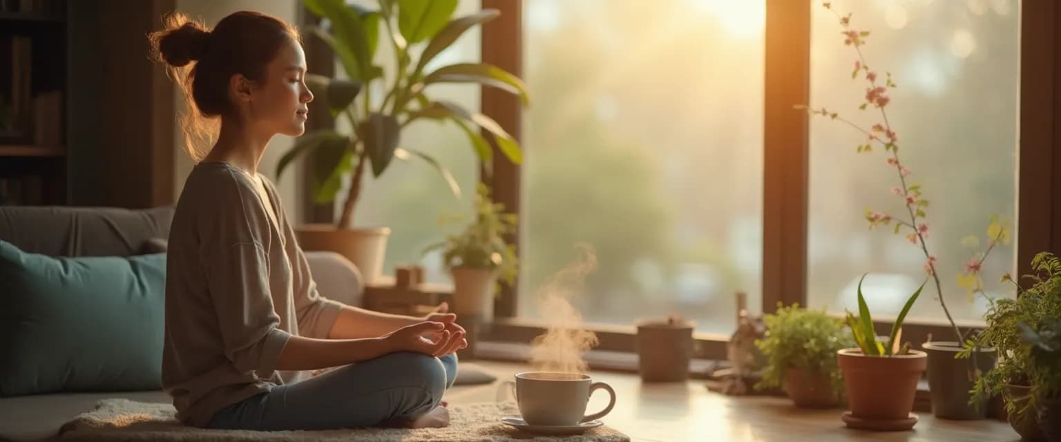 Person practicing a 5-minute meditation for depression relief with eyes closed