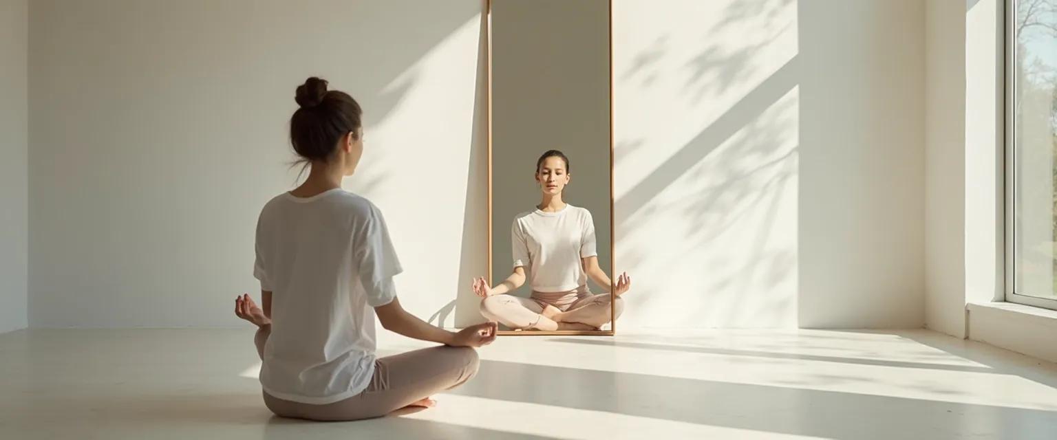 Person practicing mirror meditation for self-awareness and personal development