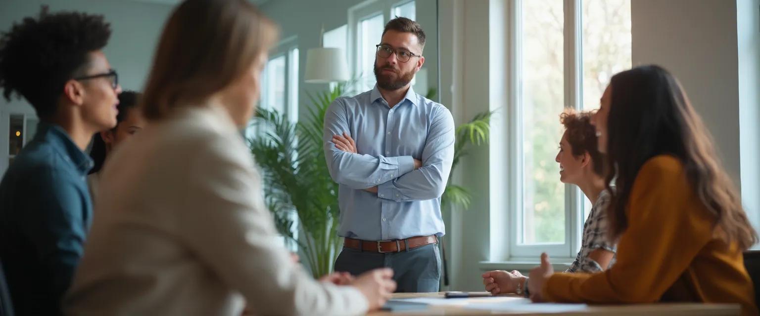 Manager demonstrating the importance of emotional intelligence in the workplace during a team meeting