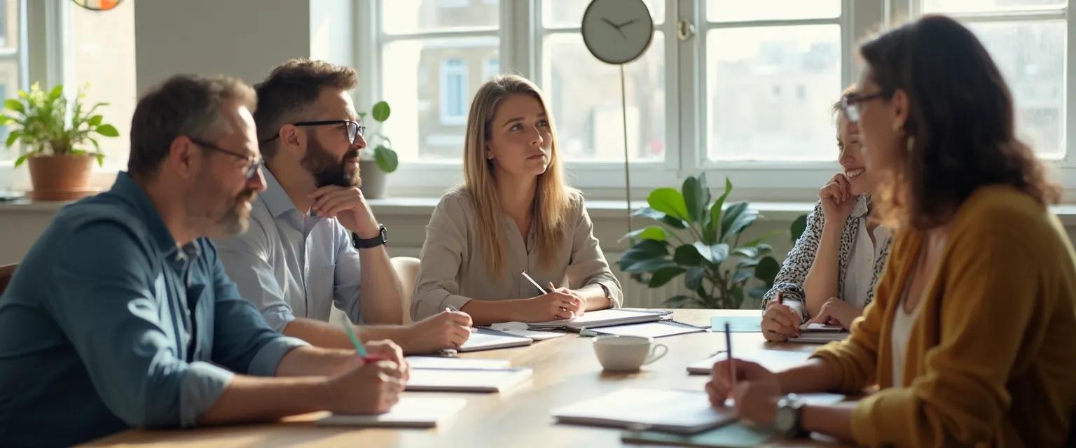 Manager fostering employee self-awareness through collaborative team discussion