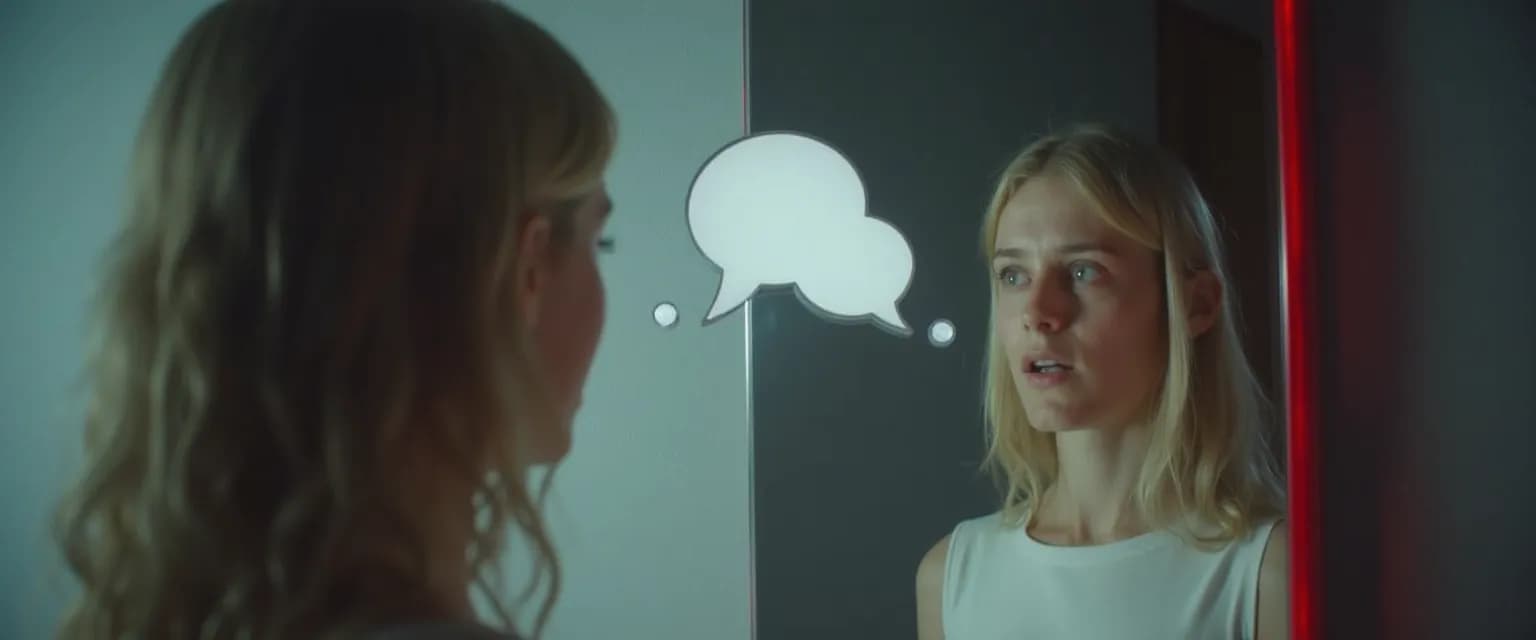 Person practicing self awareness in interpersonal communication using mirror talk technique