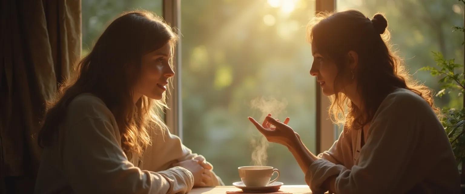 Person demonstrating being mindful of others through attentive listening in conversation