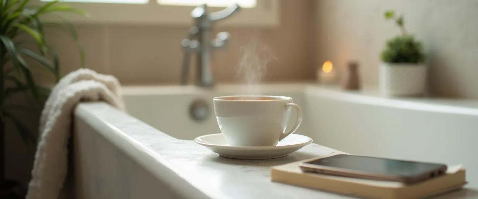 Busy parent using techniques to relax their mind during a short bathroom break