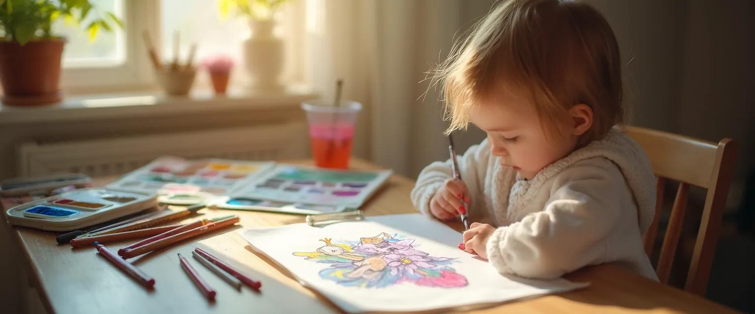 Child creating art to process pet grief with supportive parent nearby