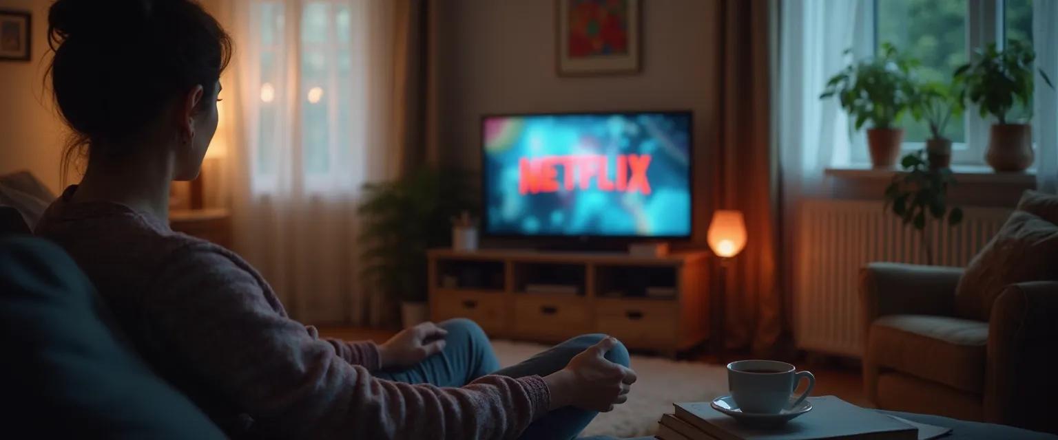 Person practicing Netflix mindfulness techniques during a streaming session