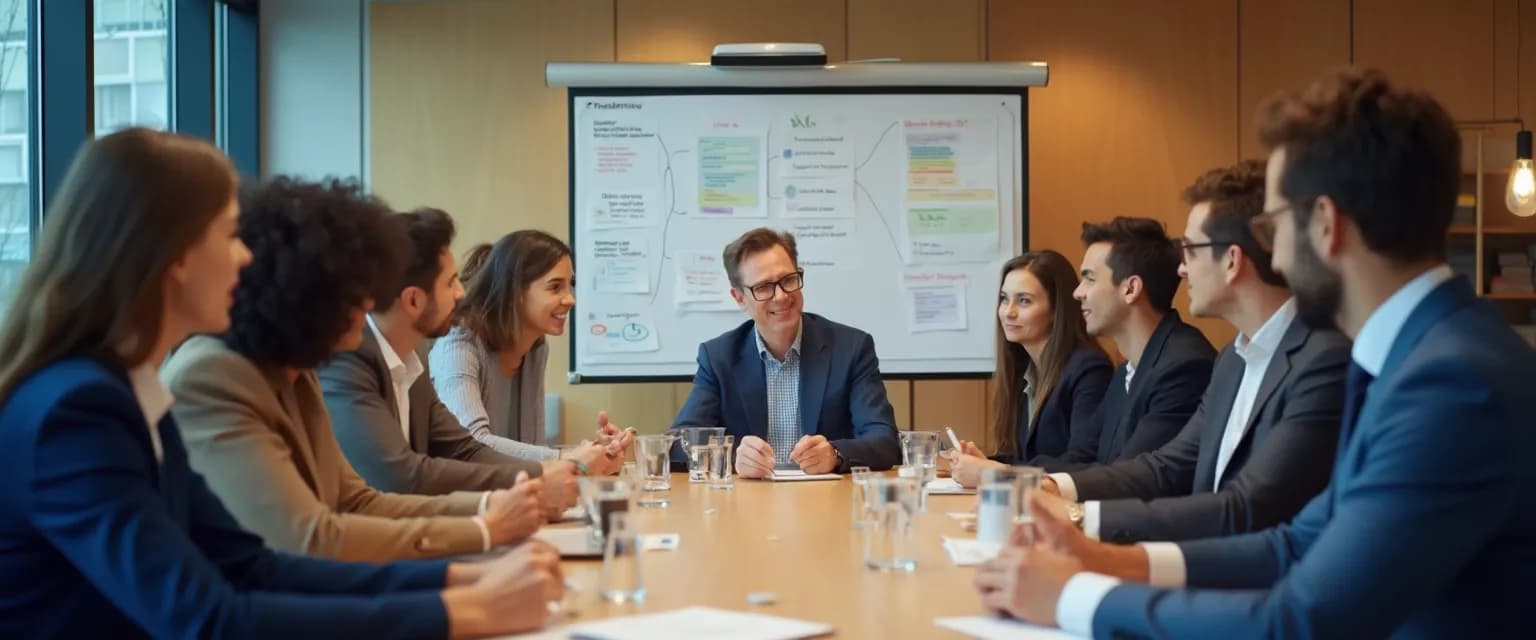 HR leader presenting emotional intelligence corporate training proposal to executives