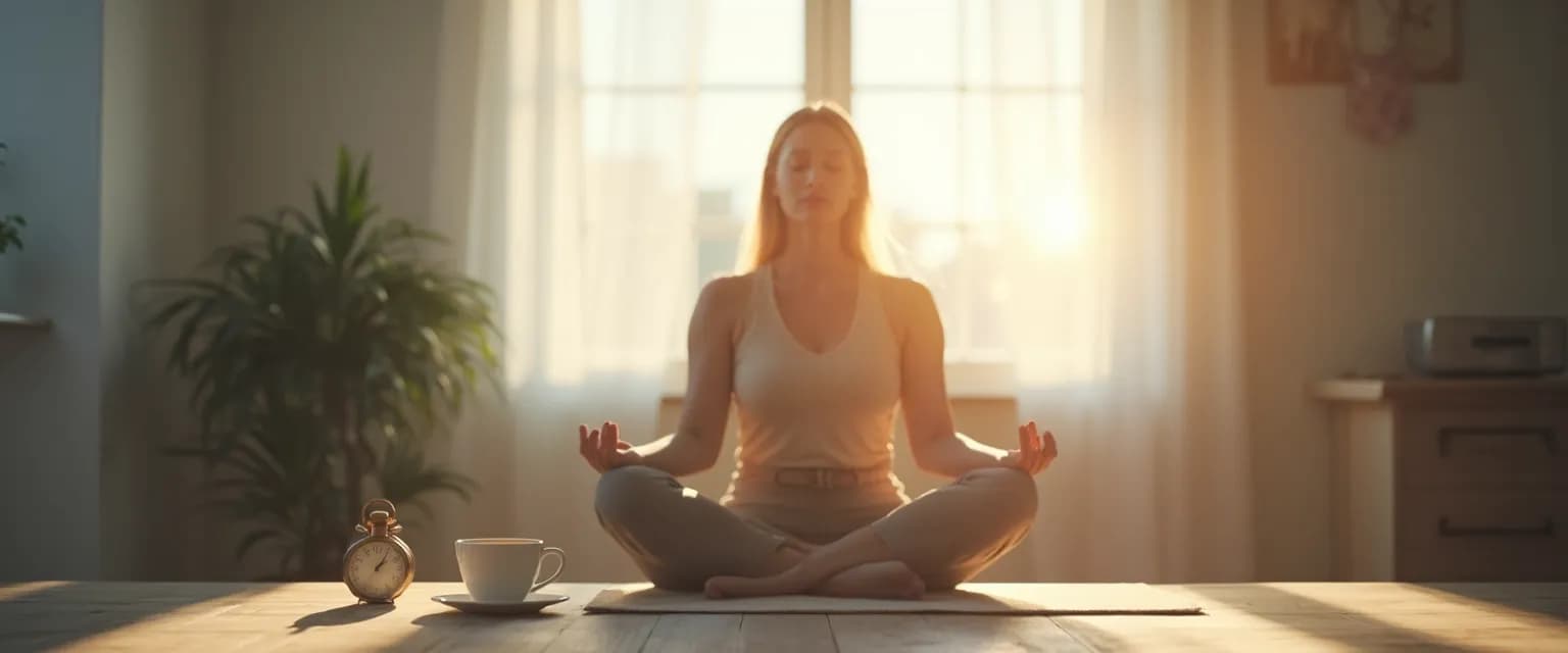 Person practicing TED Talk mindfulness technique during short break at desk