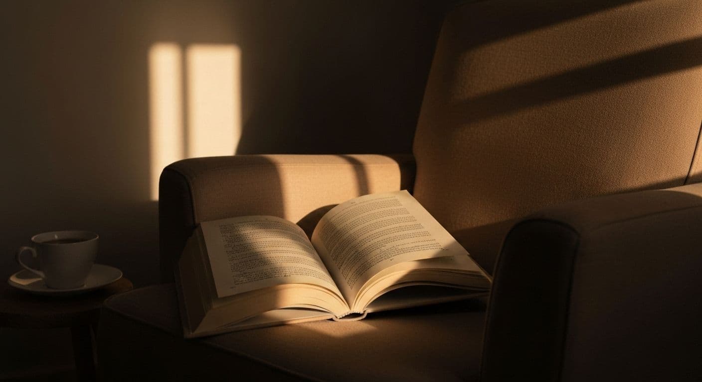 Person reading books on grief with peaceful expression, showing healing through fiction