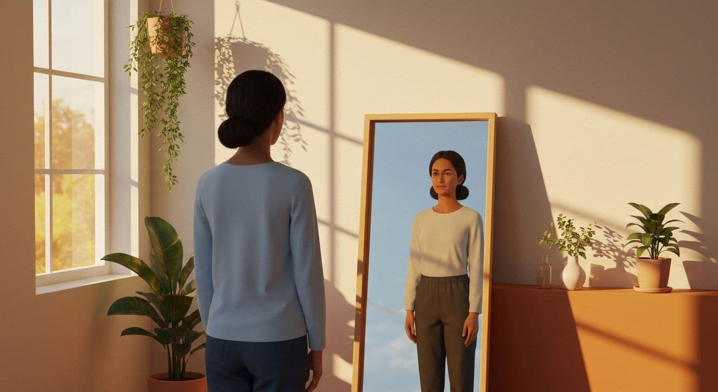 Person practicing mindful self awareness and self care through compassionate reflection