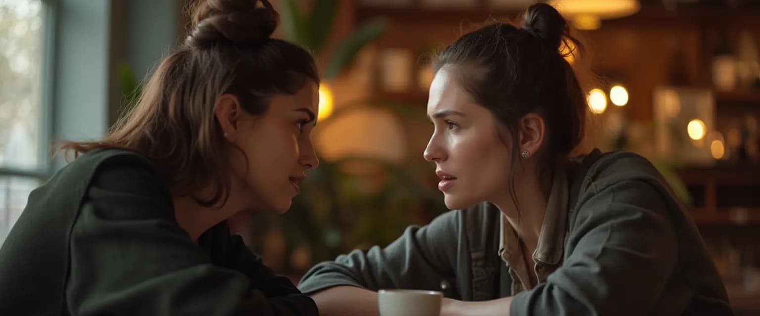 Two friends sitting together as one supports their friend going through breakup with attentive listening