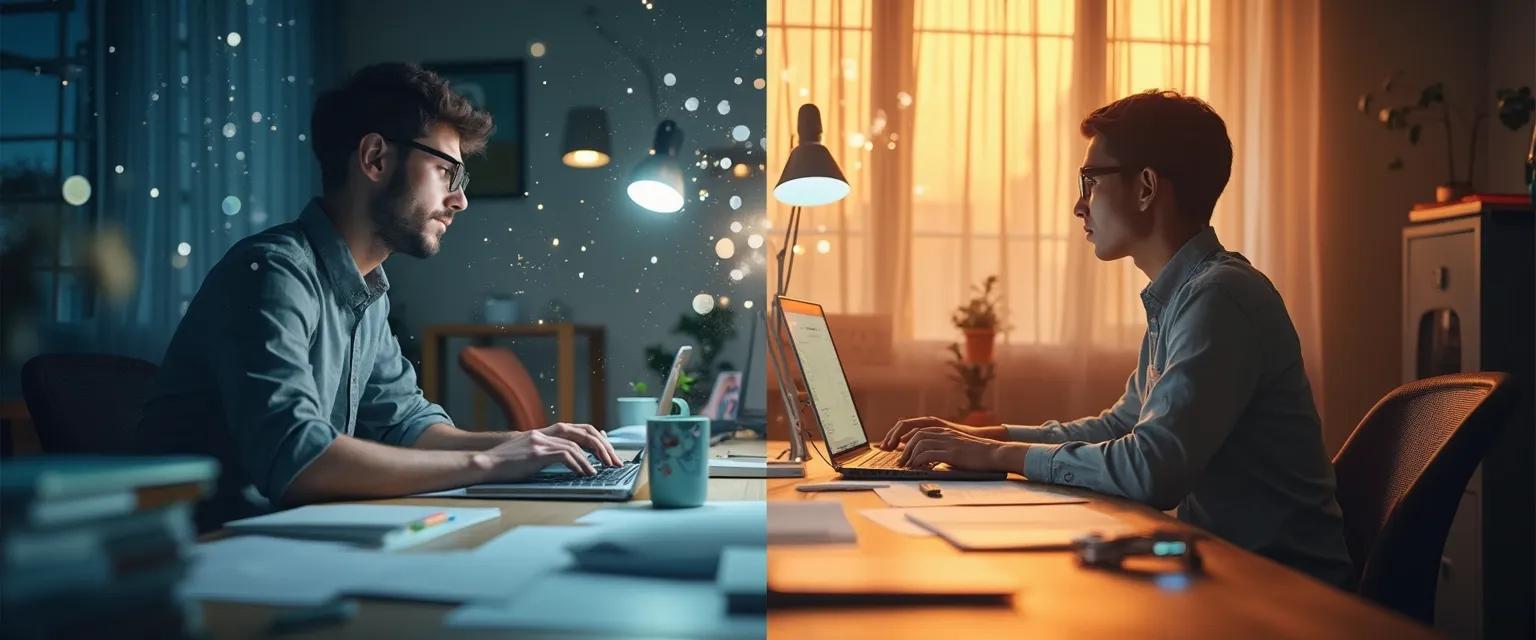 Person demonstrating split-focus technique for procrastination and attention management