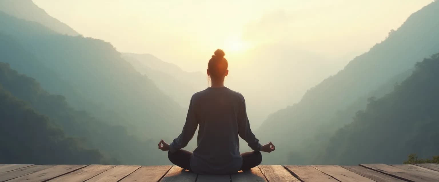 Person practicing mindful breathing techniques for the blissful mind in a peaceful setting