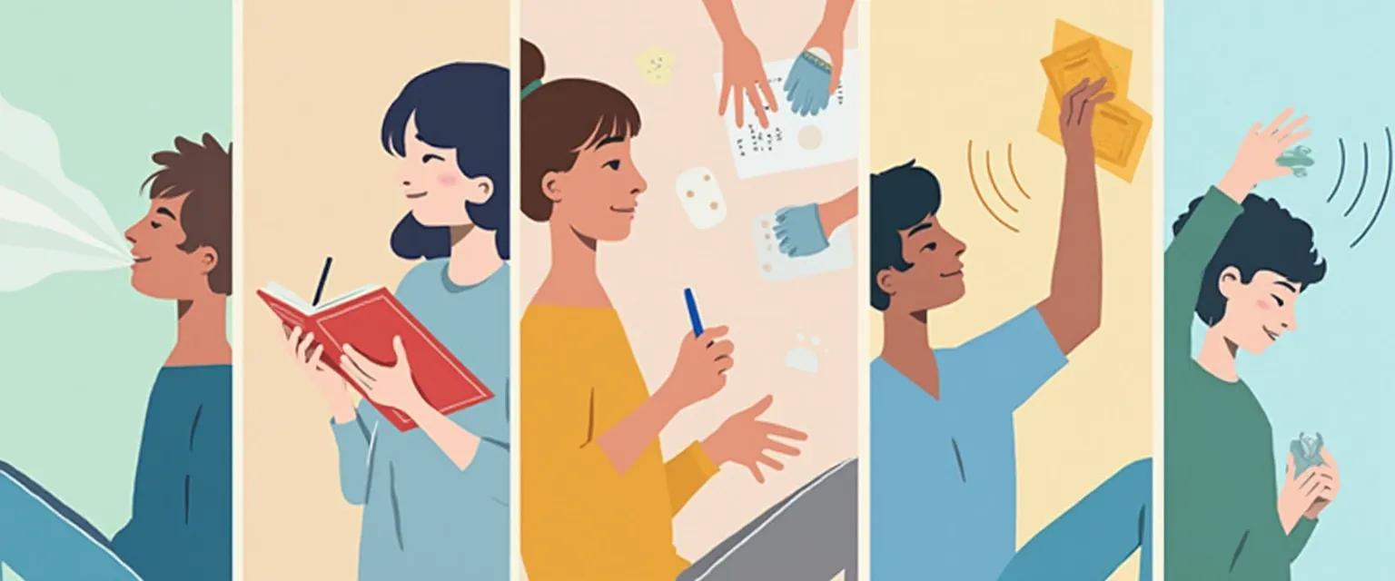 Person practicing 30-second mindfulness and ADHD technique at desk