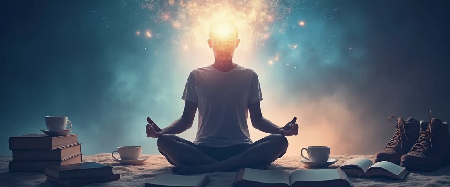 Person accessing their super conscious mind during everyday activities like cooking and walking