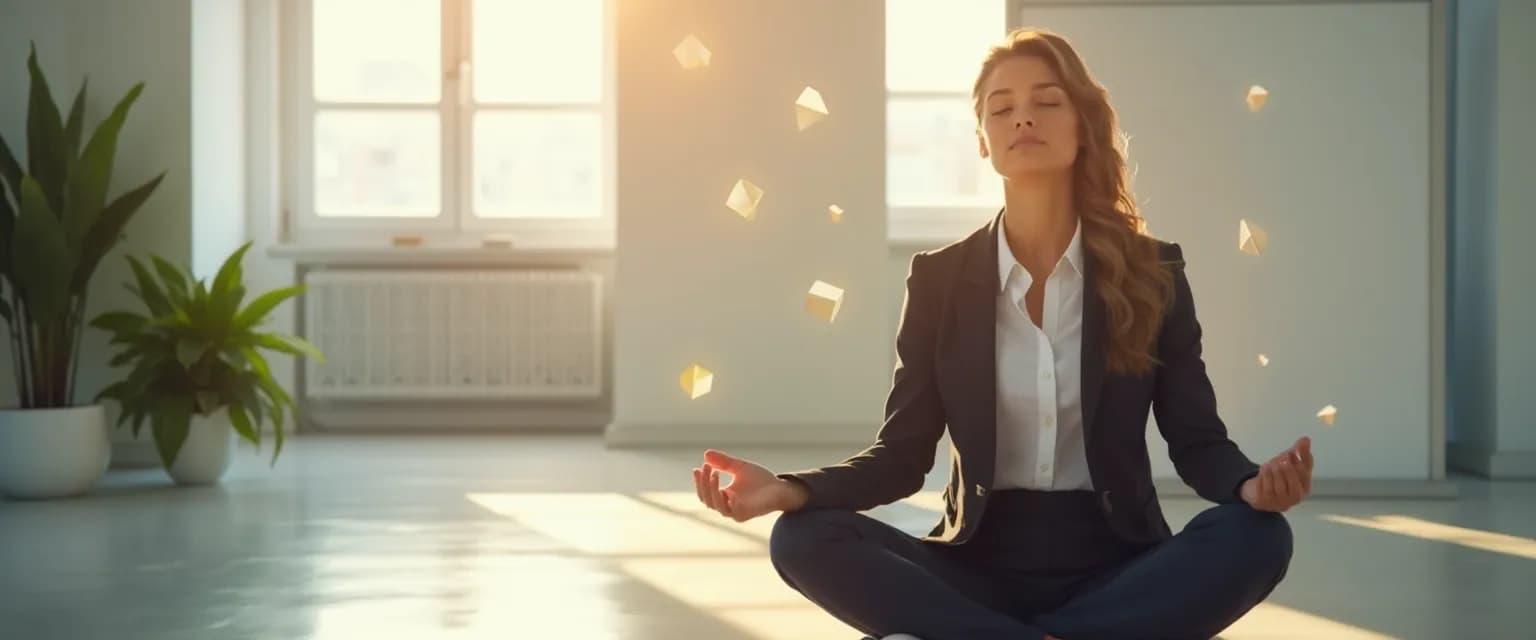 Professional practicing 5-minute fit mind exercises at desk for better mental fitness