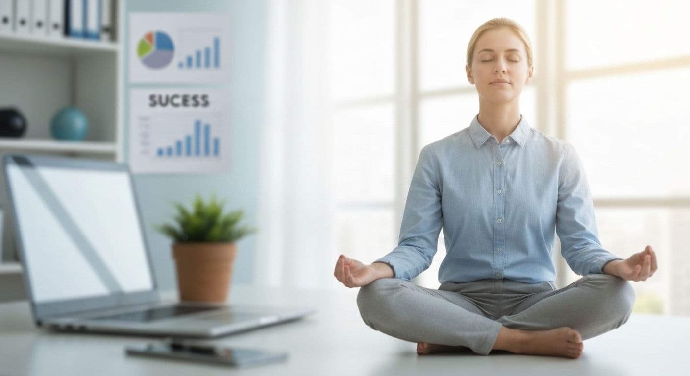 Person experiencing calm and peace of mind while balancing career and mental health priorities