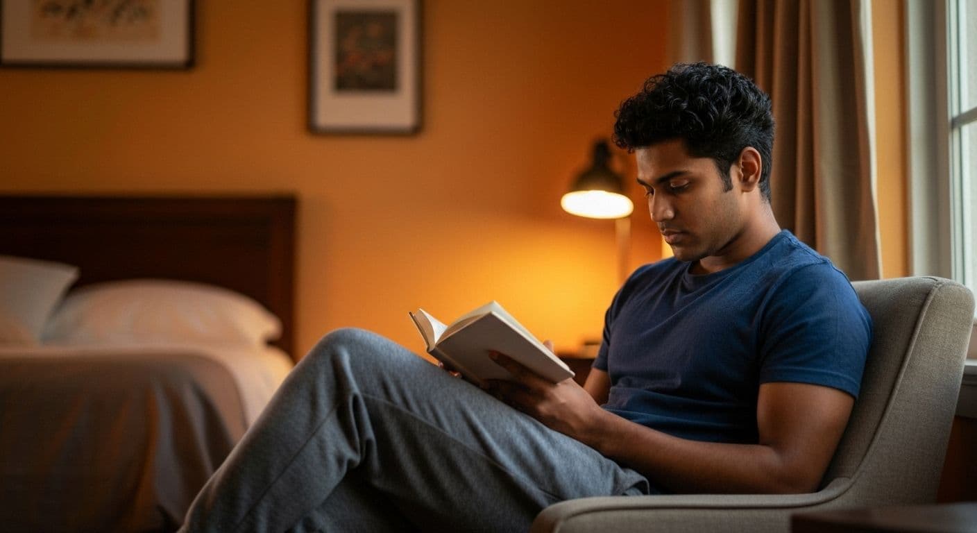 Person practicing calming evening routine for healthy mind and body wellness