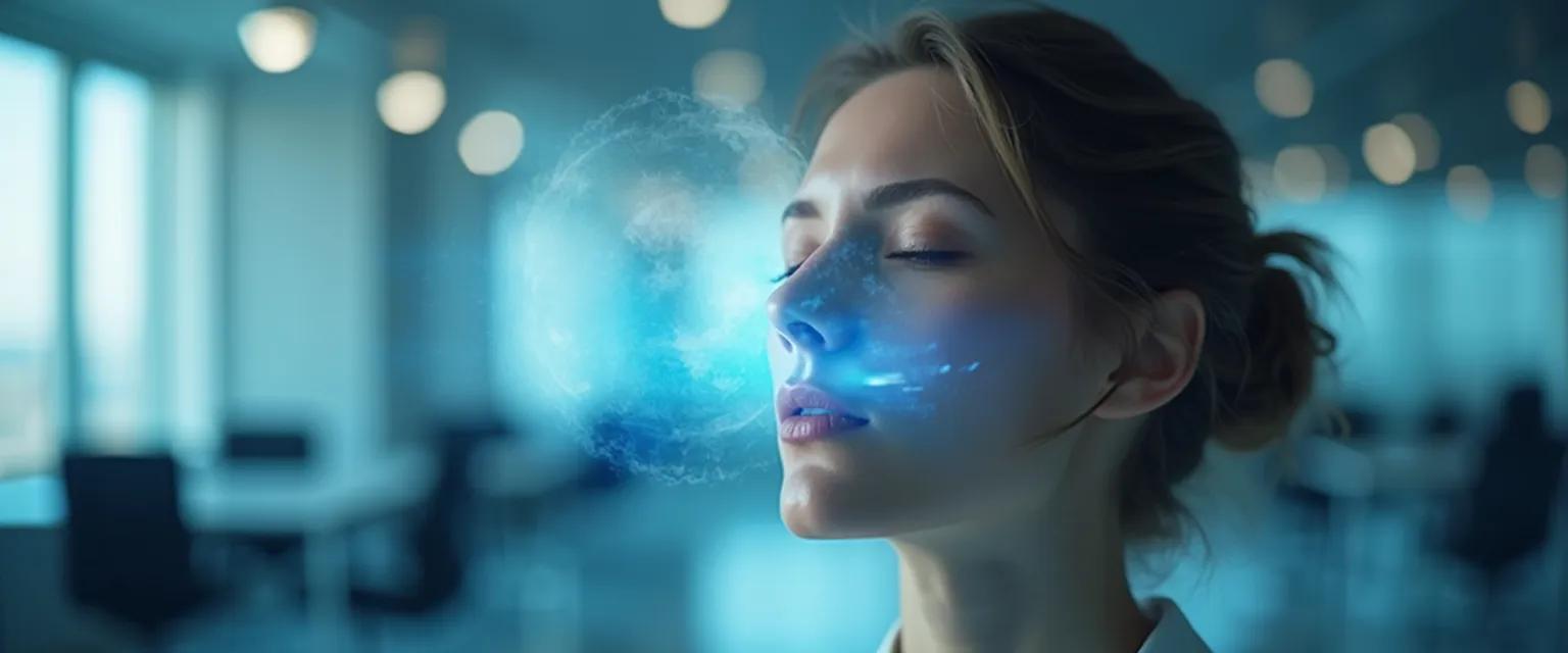 Professional woman practicing breathing techniques to manage anxiety during job interviews