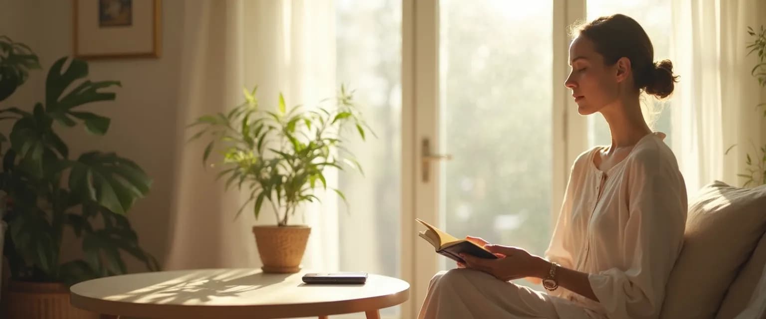 Woman reflecting peacefully while grieving a lost friendship instead of checking social media