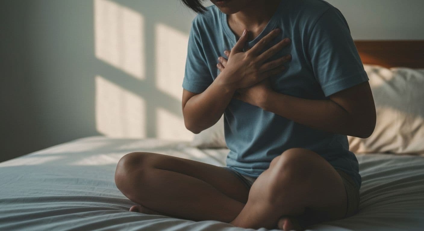 Person practicing breathing exercises for surviving heartbreak and managing physical pain after a breakup