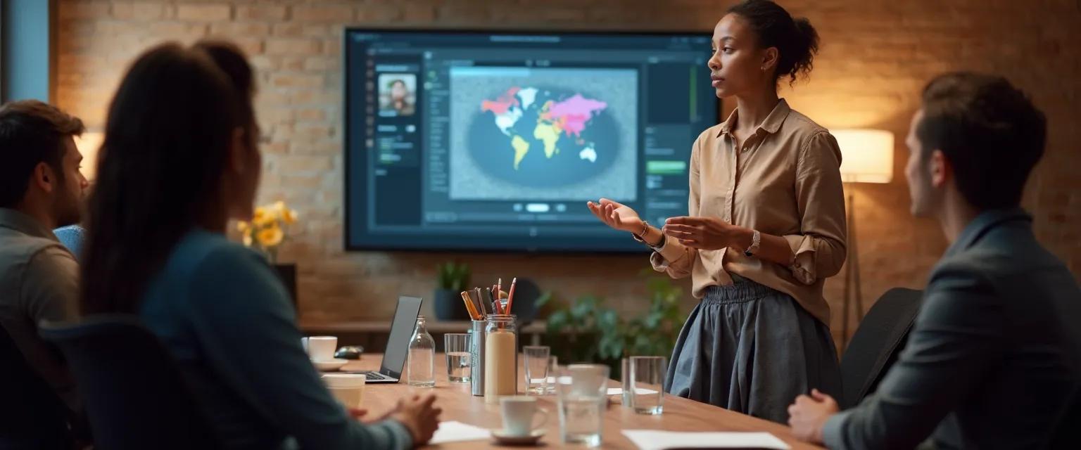 Professional practicing TED talk self-awareness techniques during team meeting