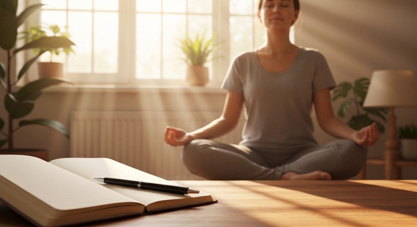 Person practicing mindfulness with reflection in a peaceful setting, representing enhanced self-awareness and emotional growth