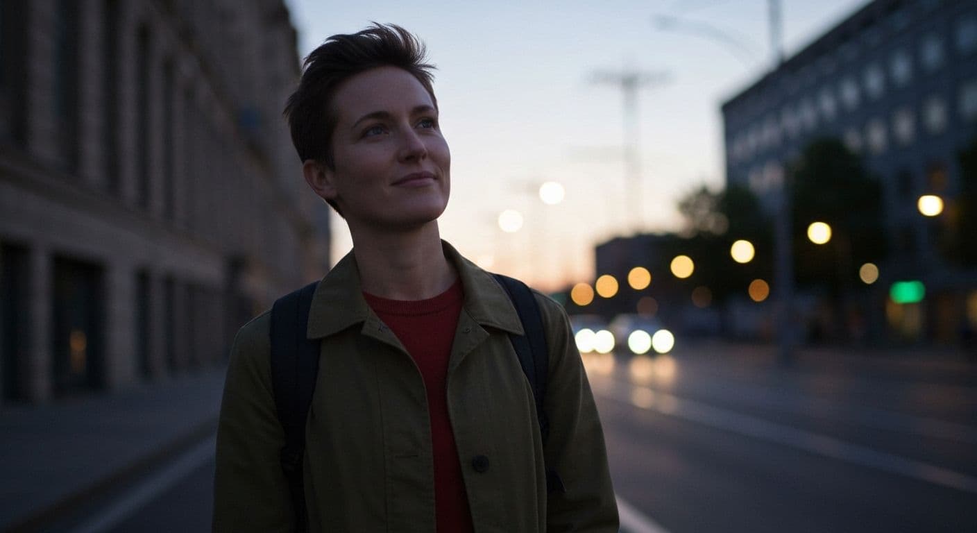 Person practicing safe awareness by calmly observing their environment without anxiety