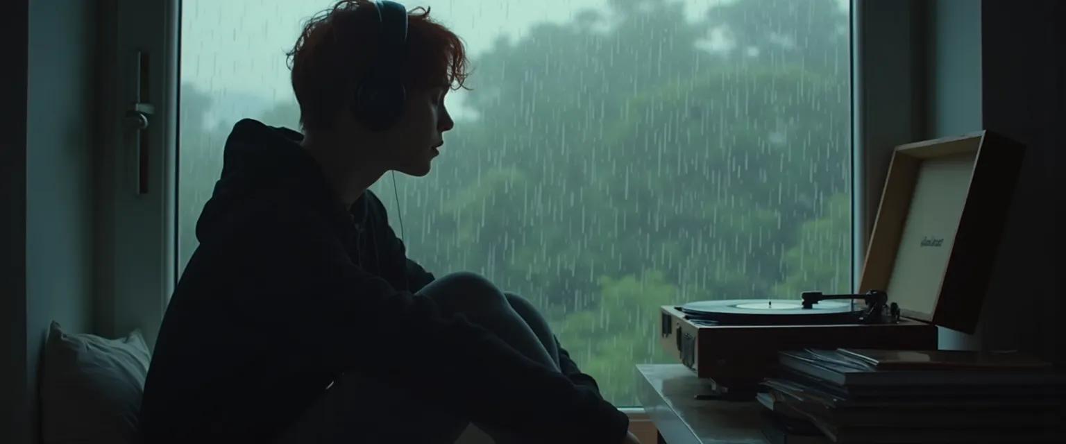 Person listening to healing after heartbreak playlist with headphones