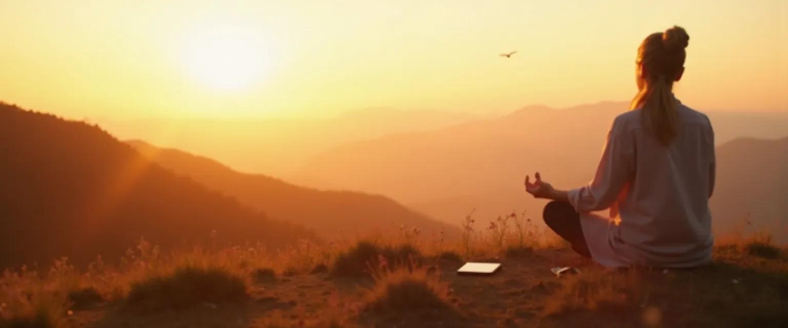 Person practicing zen mind techniques during digital detox